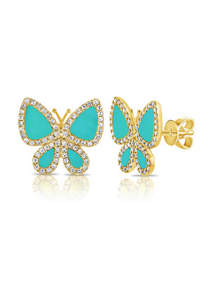 Brooke Butterfly Diamond Stud Earrings - Turquoise 14K