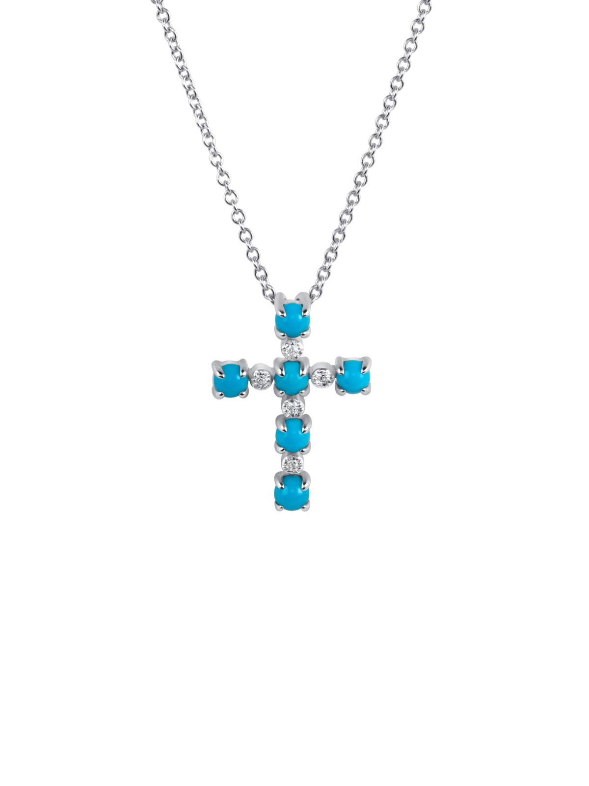Turquoise and Diamond Cross Necklace 14K