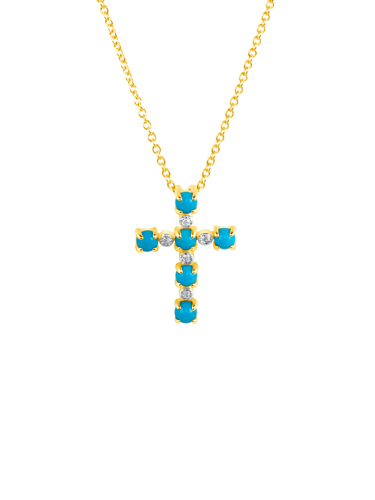 Turquoise and Diamond Cross Necklace 14K