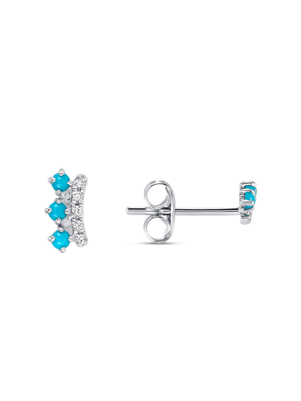 Mini Turquoise Crown Stud Earrings 14K