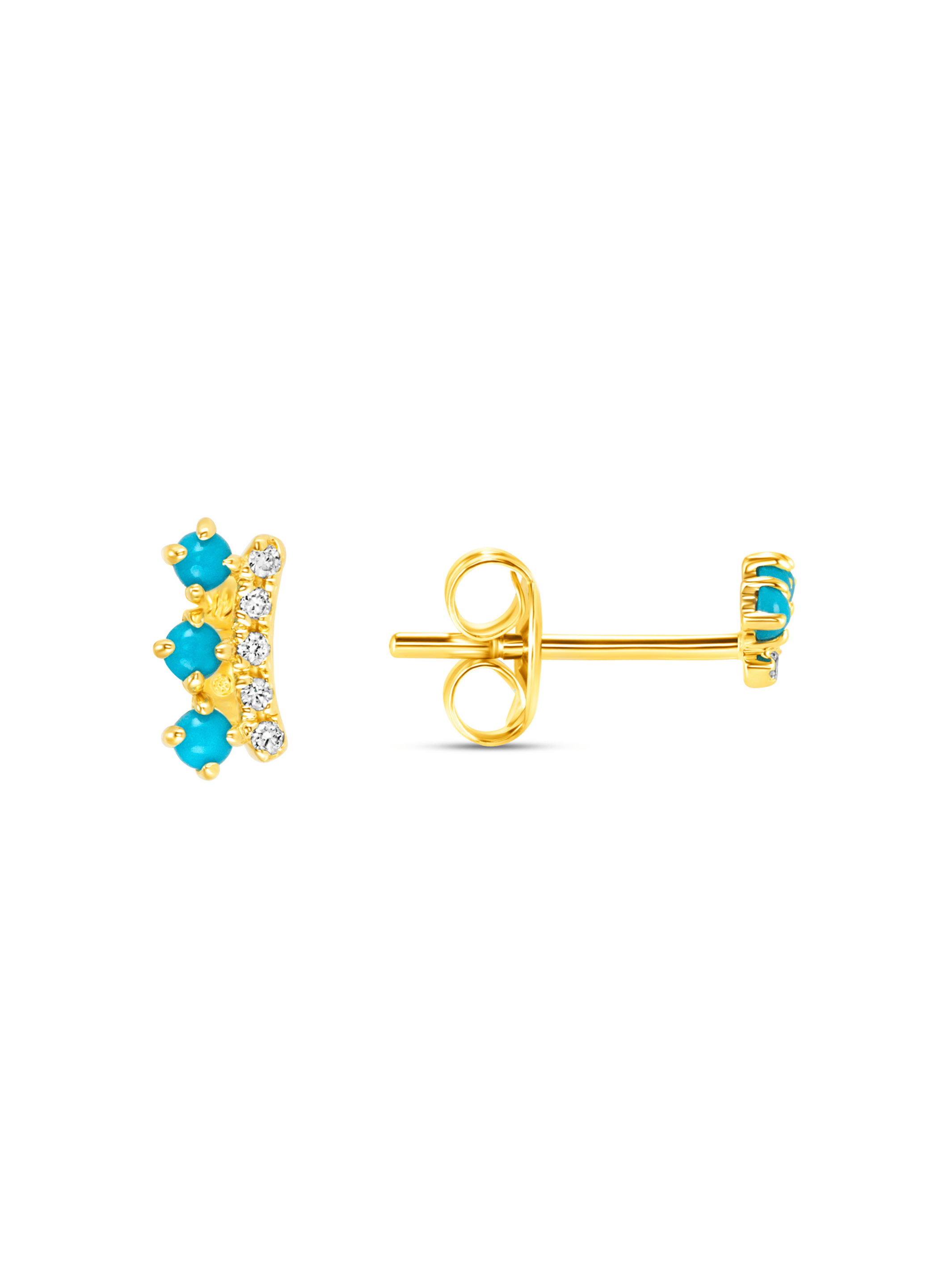 Crown Turquoise Stud Earrings 14K