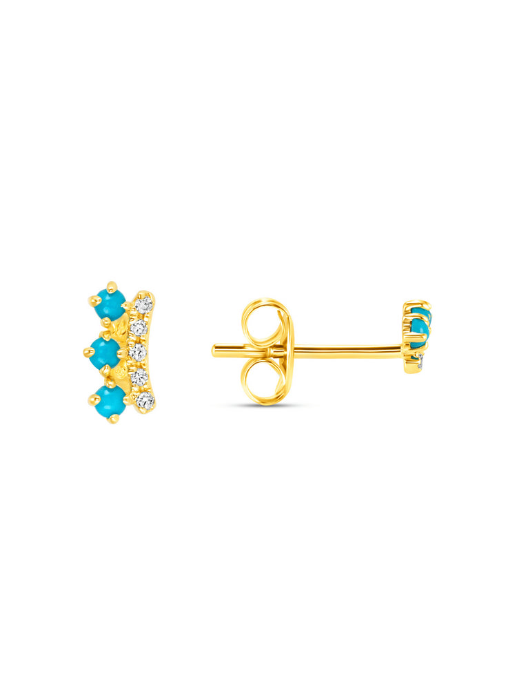 Mini Turquoise Crown Stud Earrings 14K