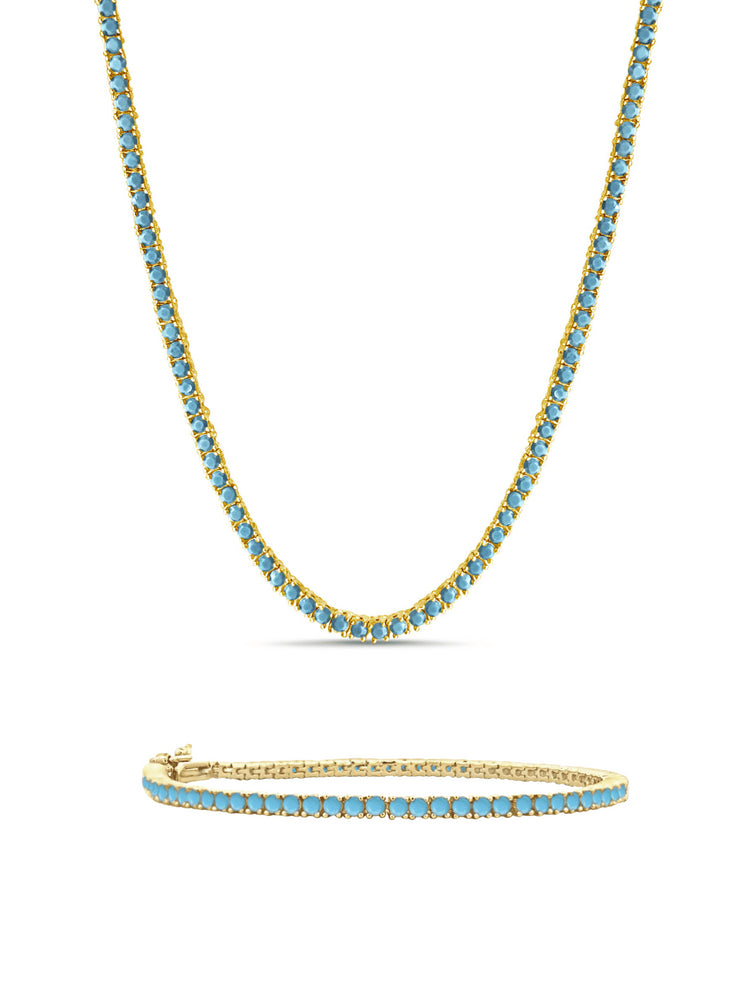 Turquoise Tennis Necklace + Bracelet Set