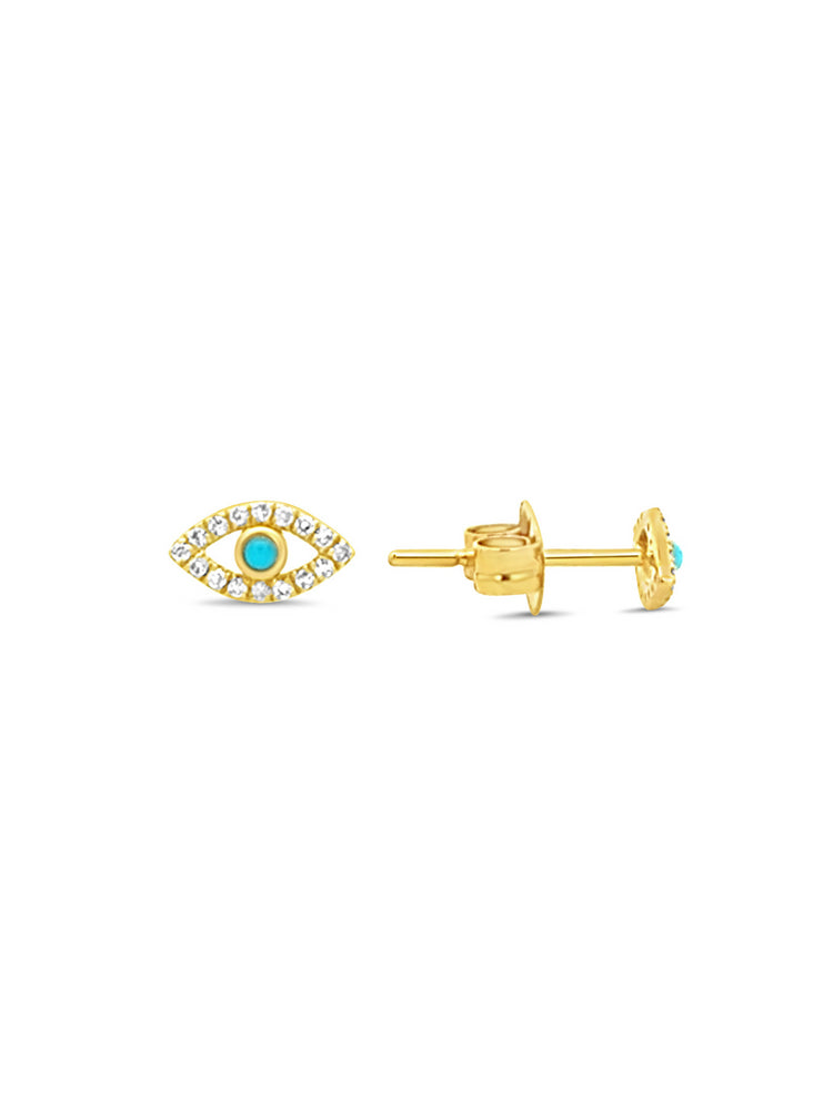 Evil Eye Turquoise Stud Earrings 14K