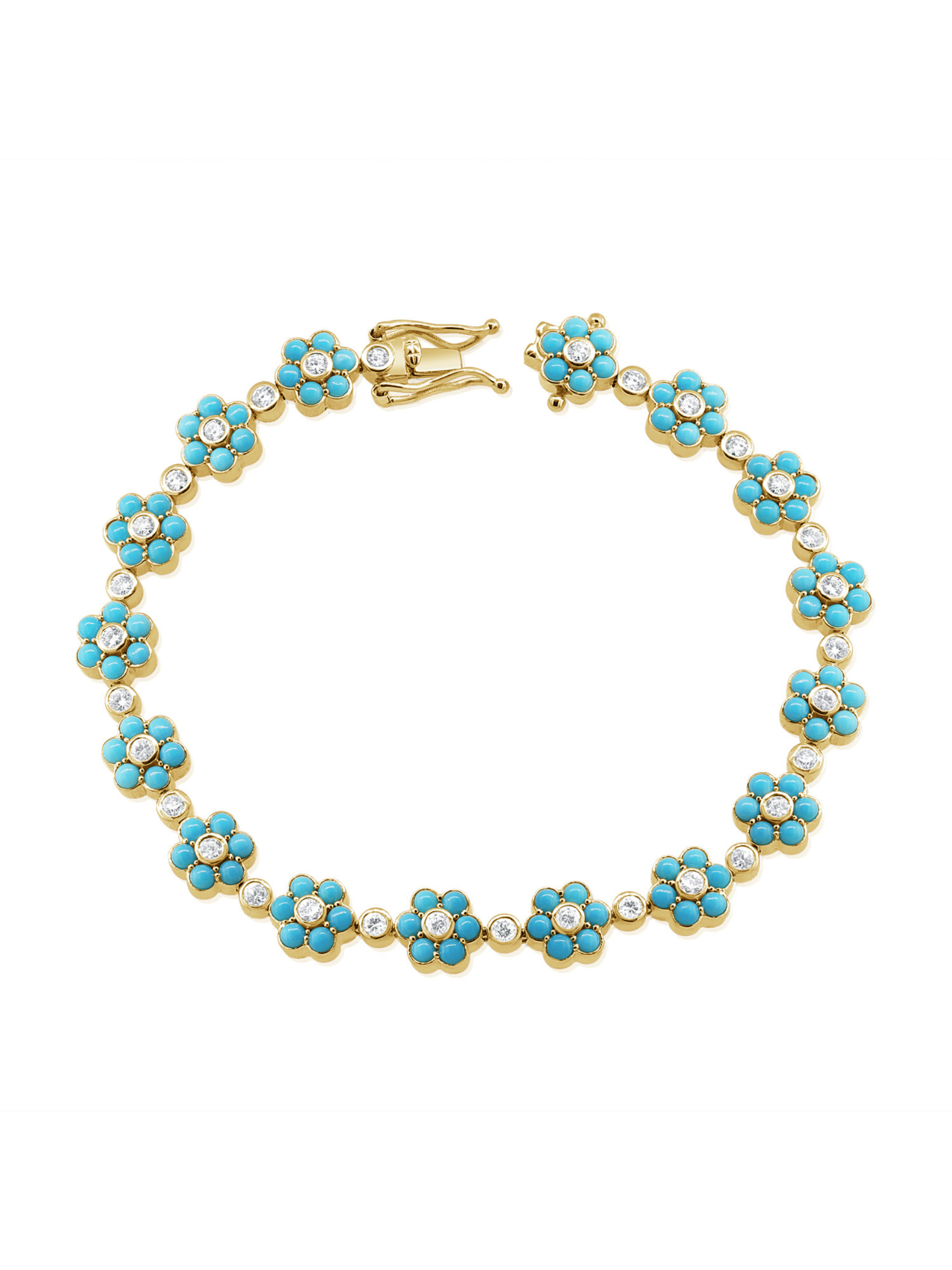 Flower Tennis Bracelet - Turquoise 14K