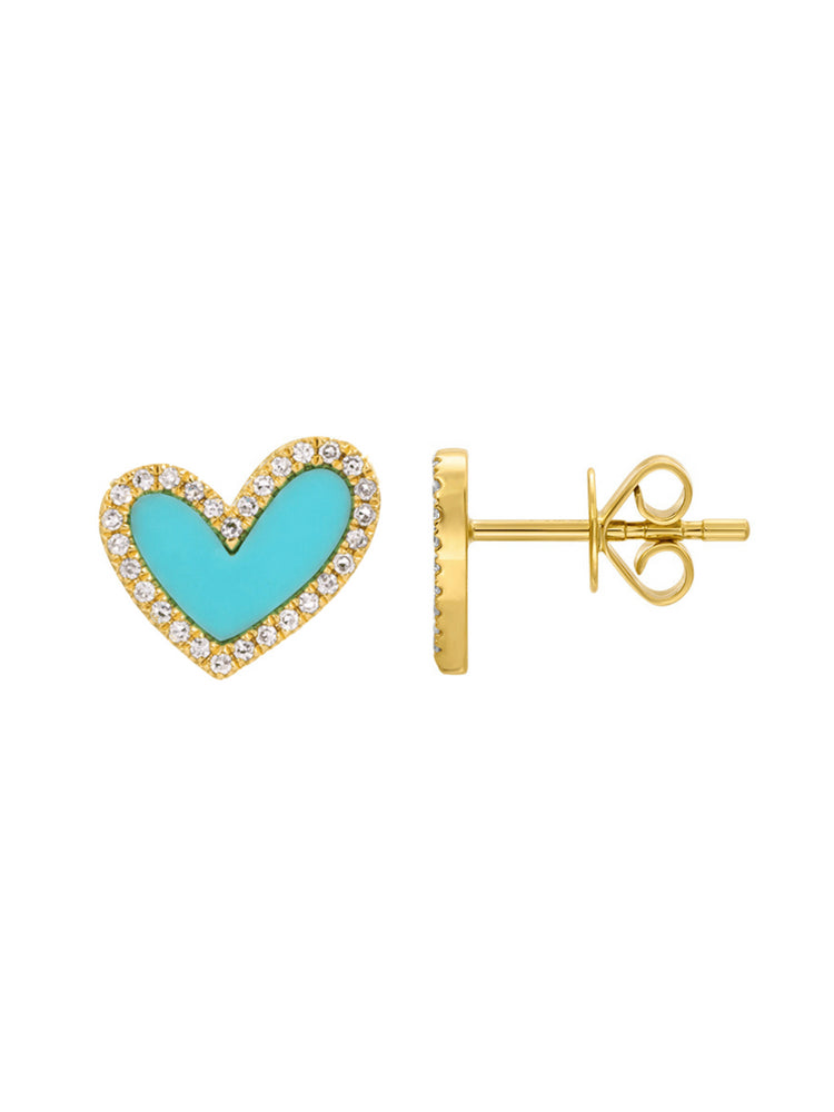 Hailey Heart Turquoise Stud Earrings 14K