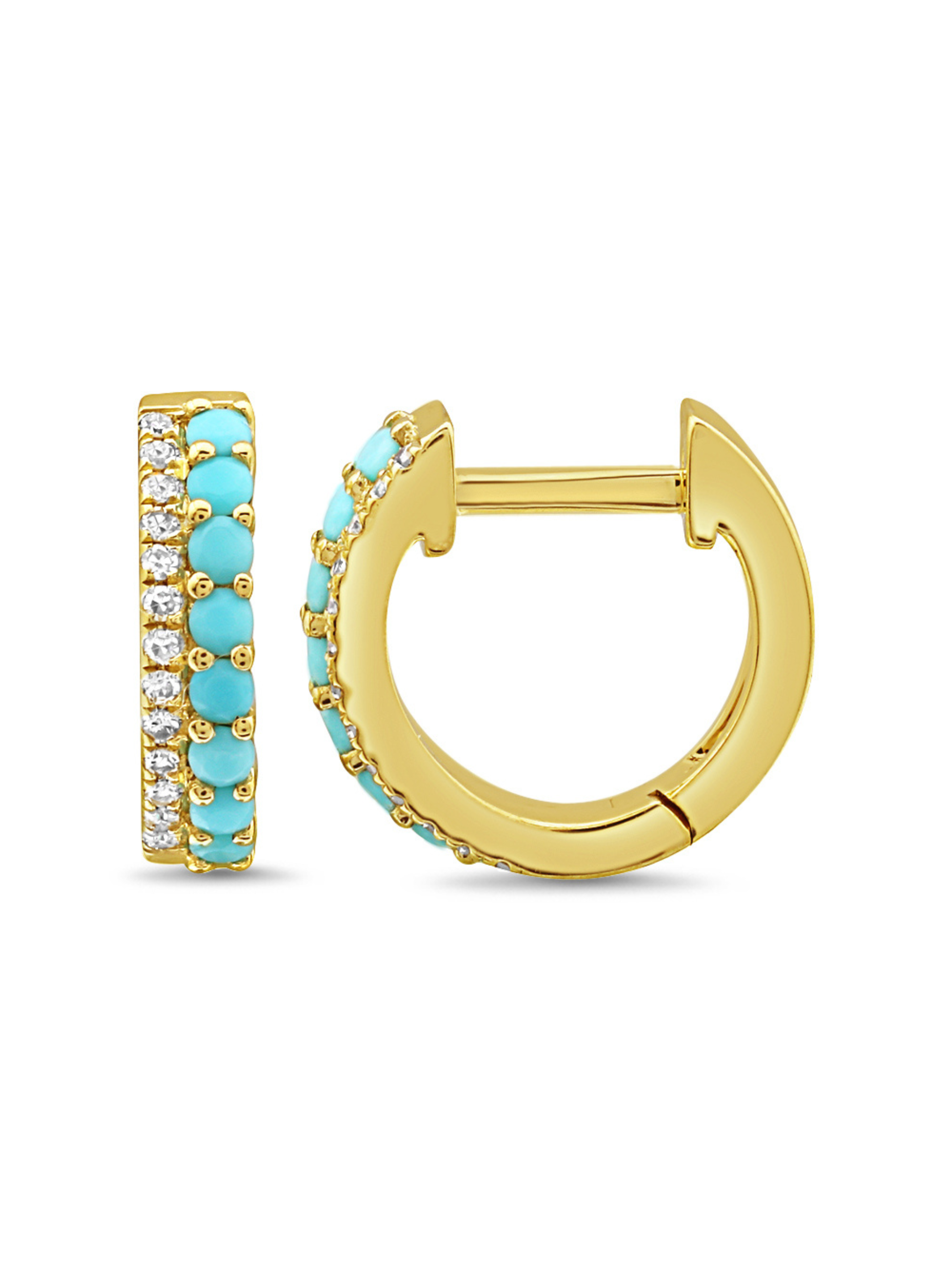 Daphne Double Row Huggie Earrings - Turquoise 14K
