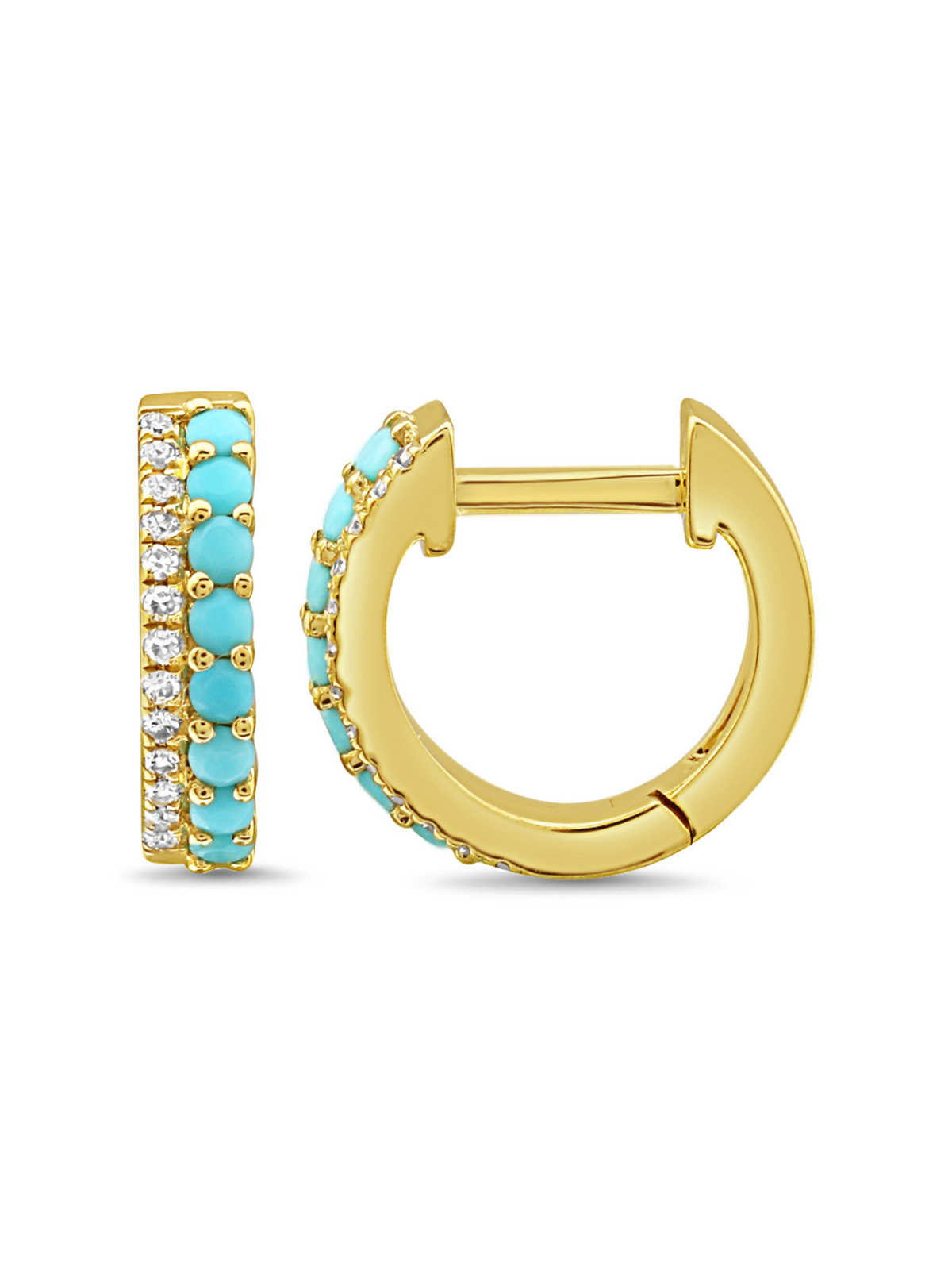 Daphne Double Row Huggie Earrings - Turquoise 14K