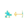 Kid Aqua Puzzle Piece Stud Earrings 14K