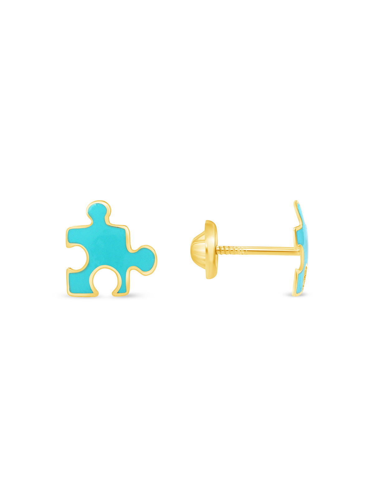 Kid Aqua Puzzle Piece Stud Earrings 14K