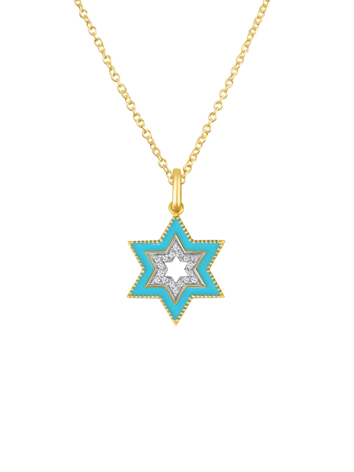 Star of David Turquoise Charm Necklace 14K