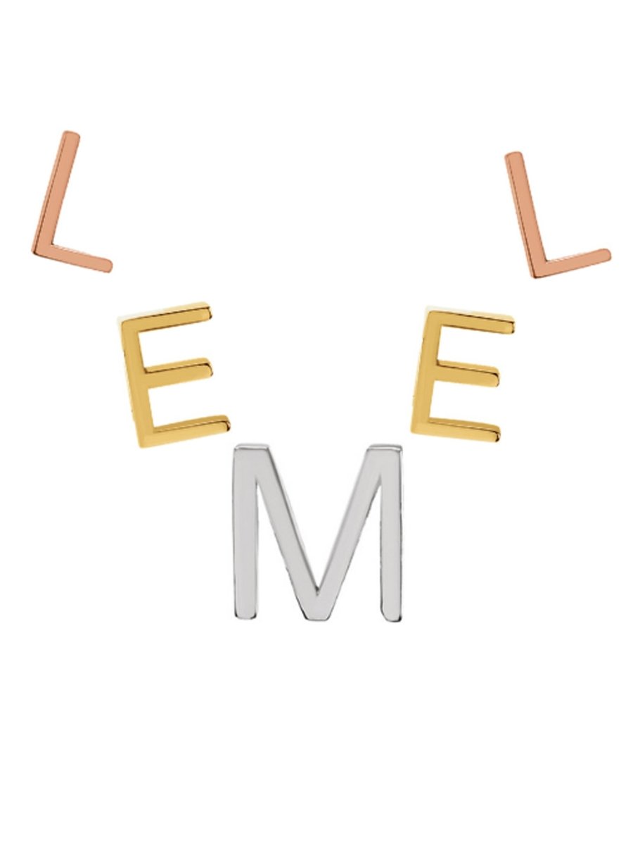 rose gold, yellow gold, and white gold initials