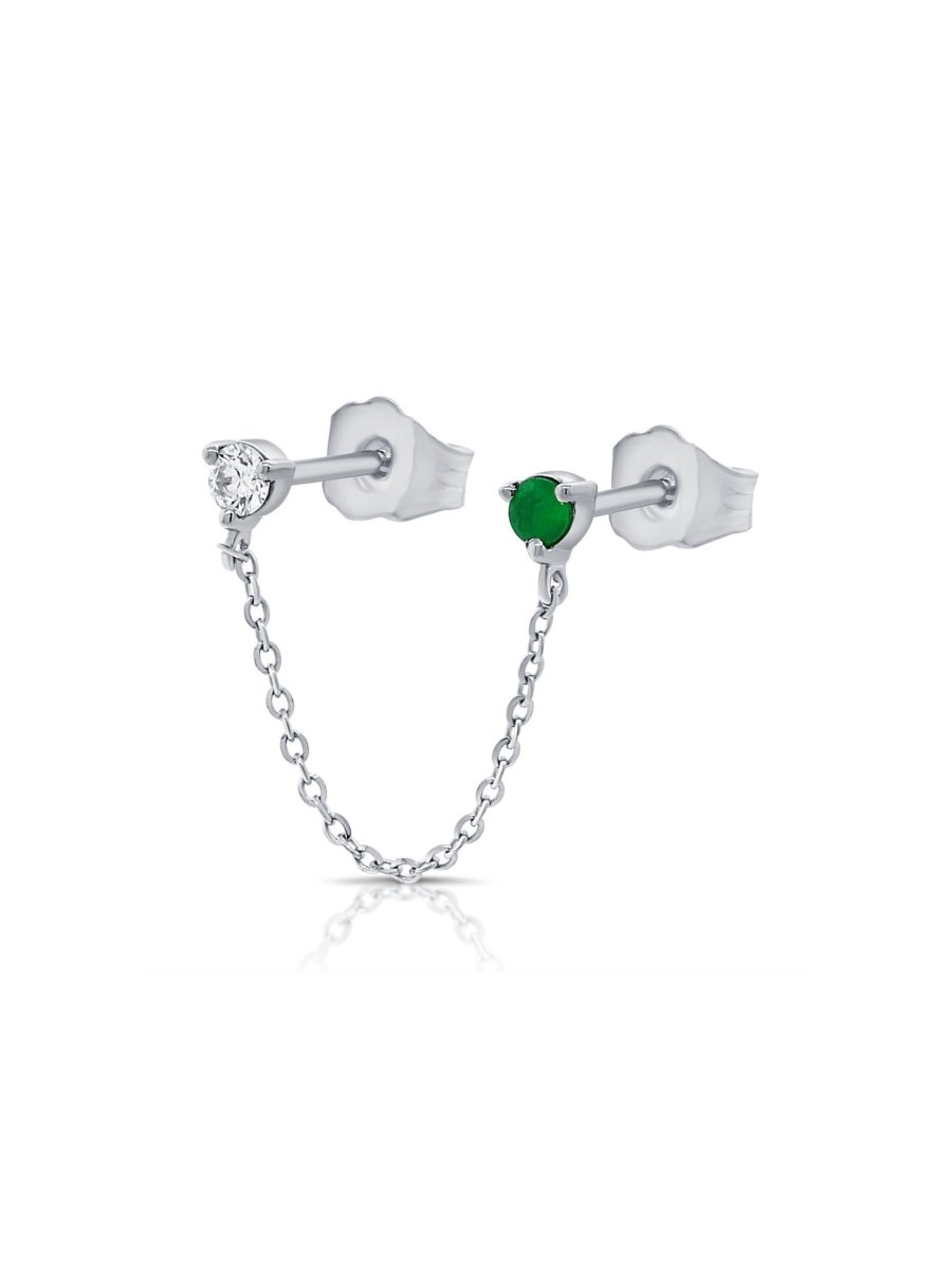 Alex Double Stud Emerald Chain Earring 14K - LeMel