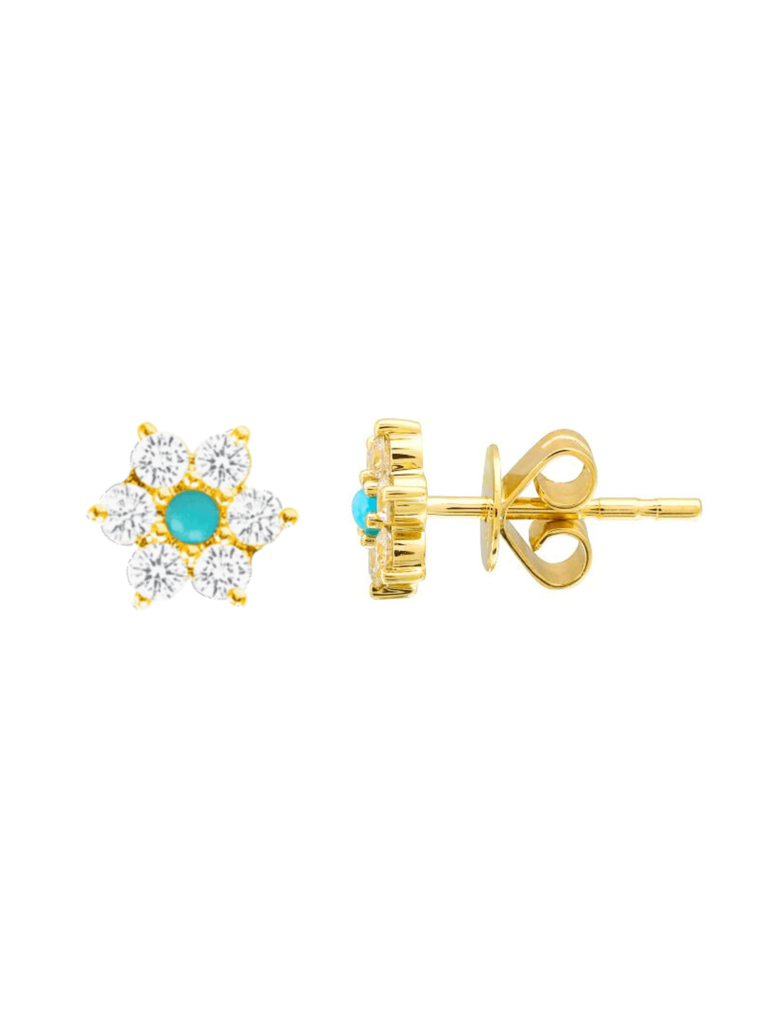 Amy Turquoise Flower Stud Earrings 14K - LeMel