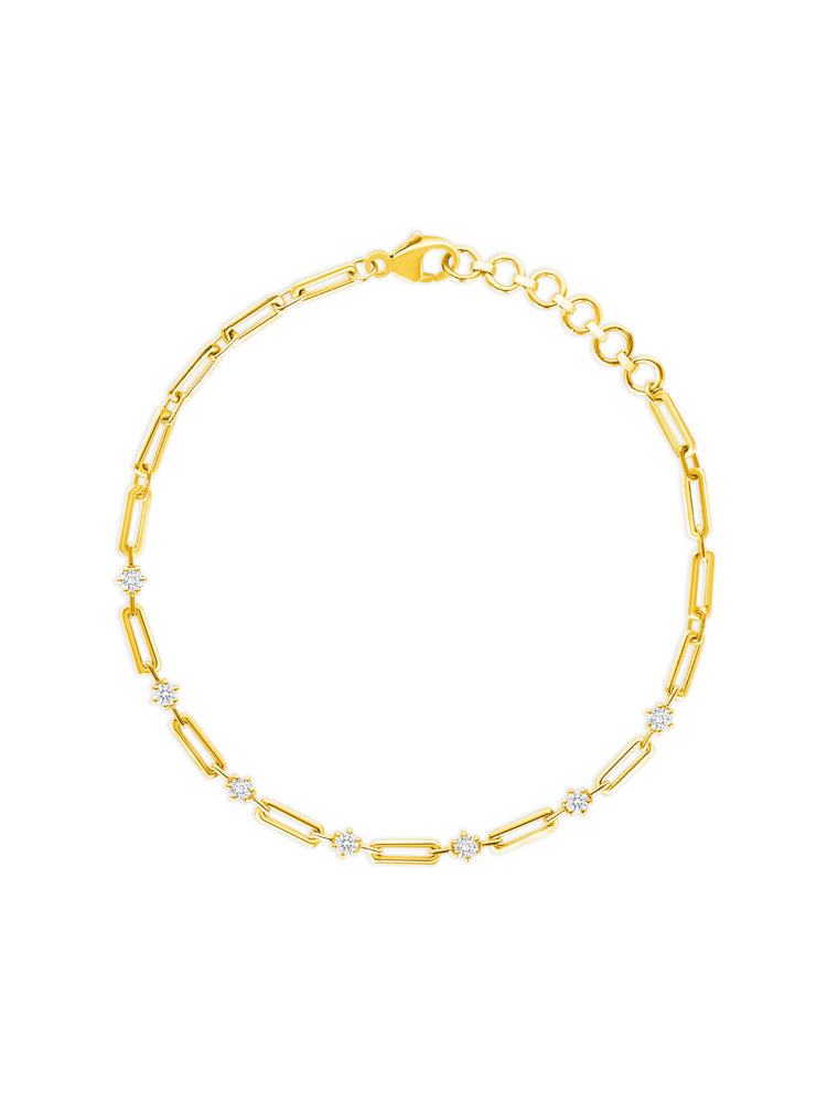 Ava Diamond and Paperclip Chain Bracelet 14K