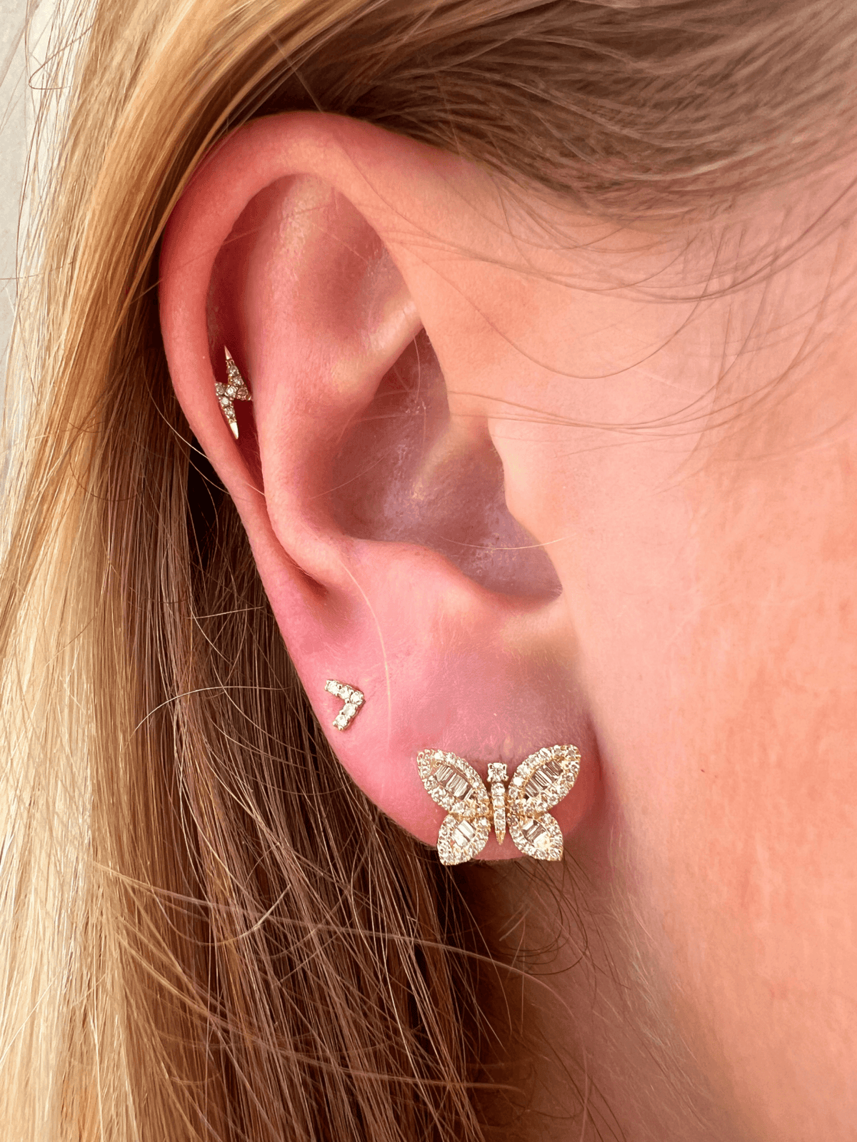 Baguette Diamond Butterfly Stud Earrings 14K - LeMel