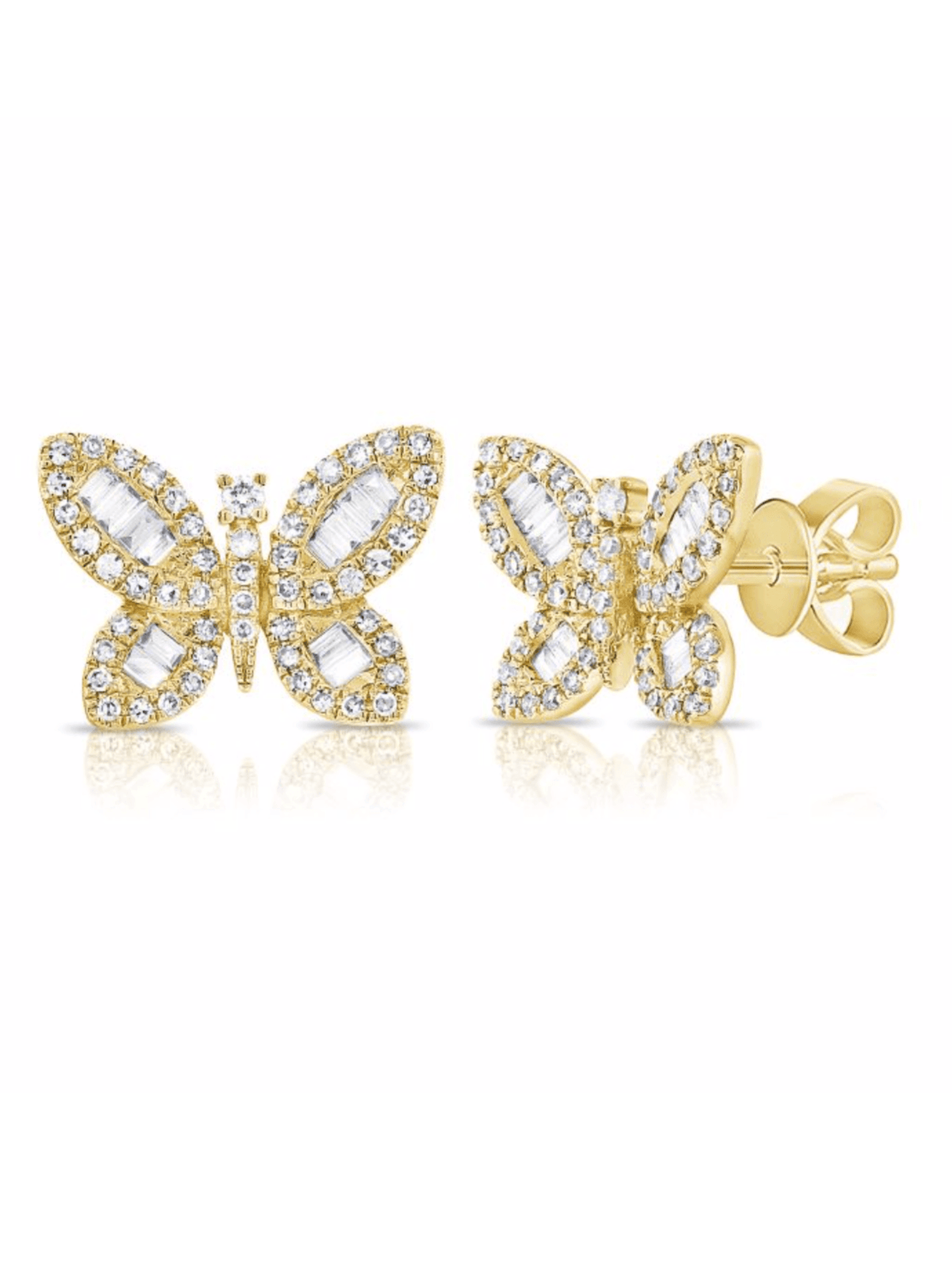 Baguette Diamond Butterfly Stud Earrings 14K - LeMel