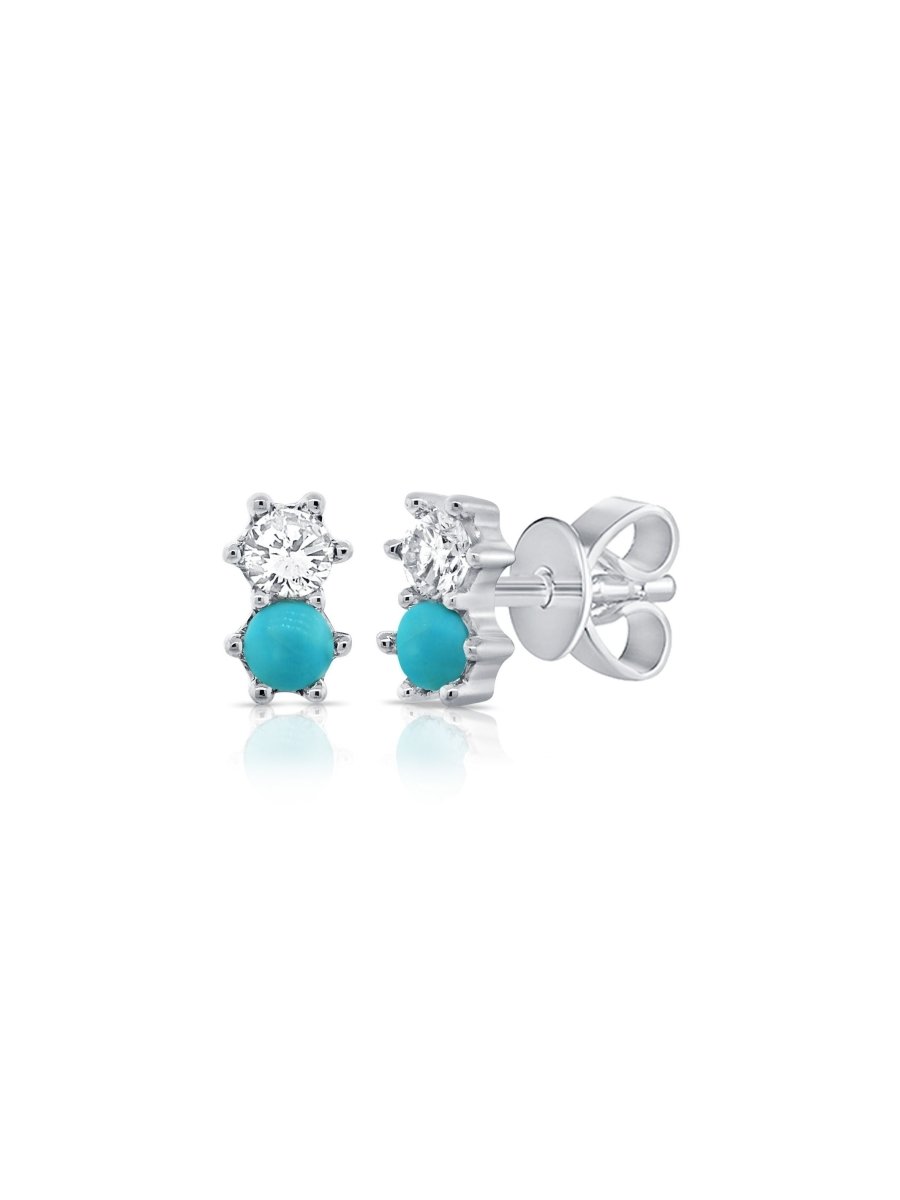 Turquoise and diamond earrings 14K white gold on white background