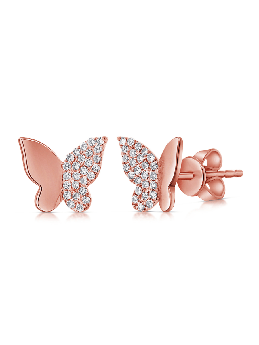 Pave butterfly earrings rose gold on white background