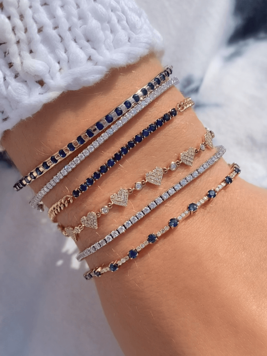 Round Blue Sapphire and Diamond Halo Tennis Bracelet | New York Jewelers  Chicago