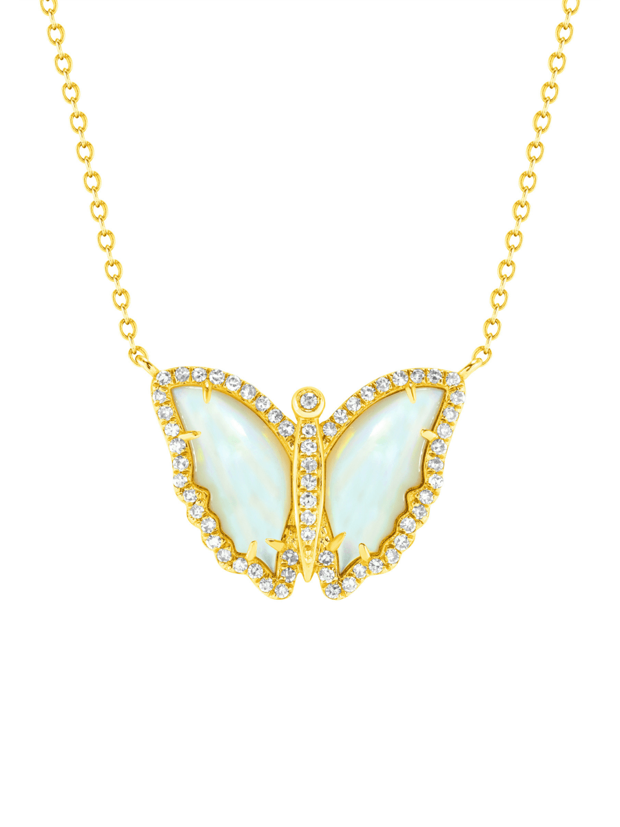 Butterfly Mother of Pearl Necklace 14K - LeMel