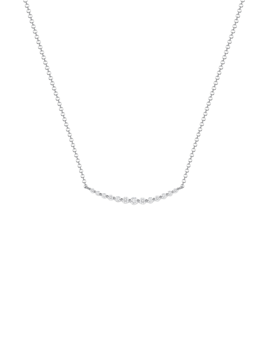 Diamond Heart Bar Necklace Sterling Silver 16.75