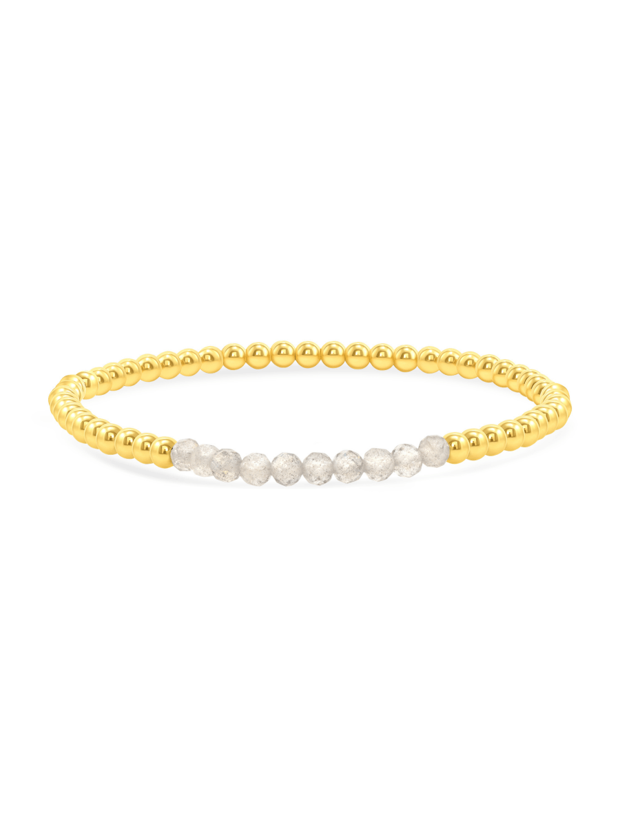 Labradorite and gold fill beaded bracelet on white background