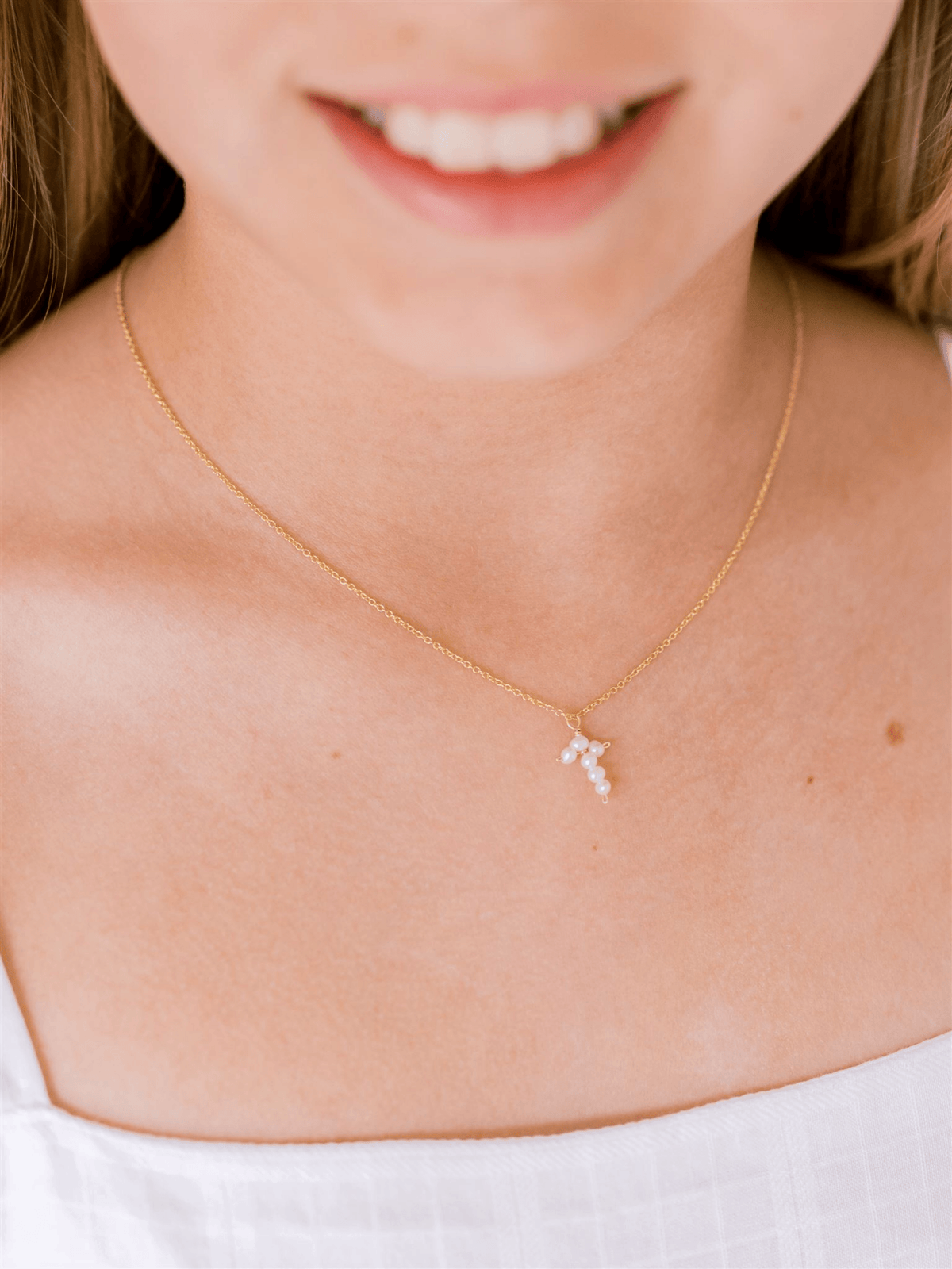 Cross Necklace in Pearl - LeMel