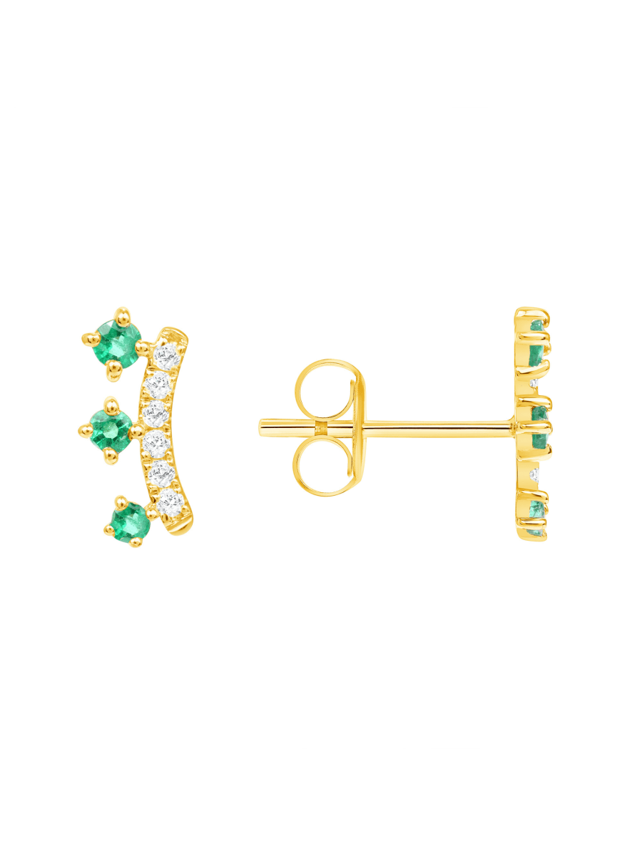 Emerald stud earrings on white background