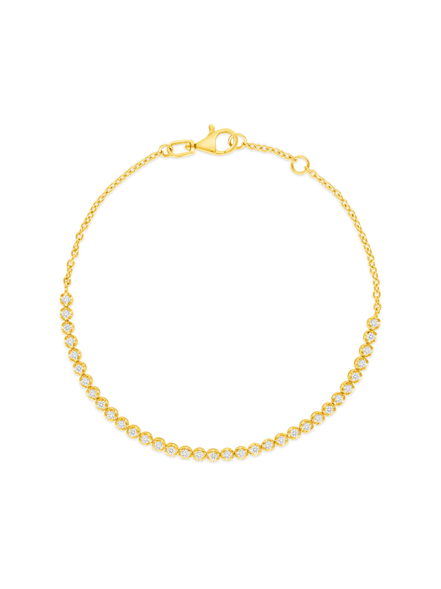 Bezeled diamond tennis chain bracelet 14K yellow gold