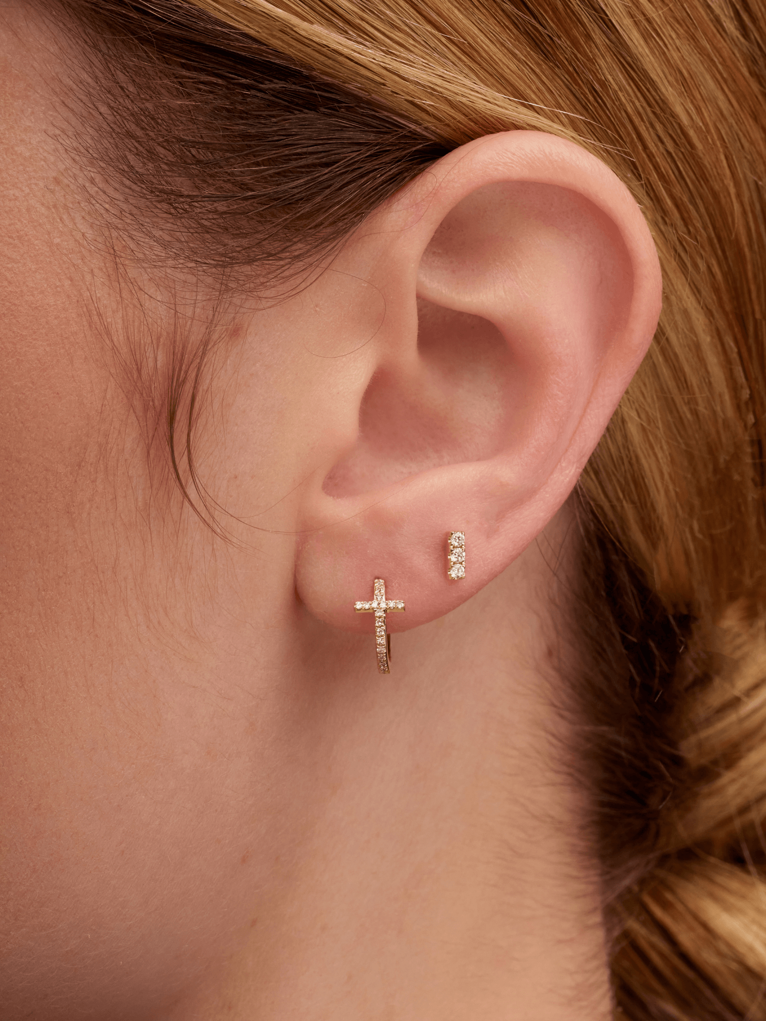 Diamond cross huggie discount earrings