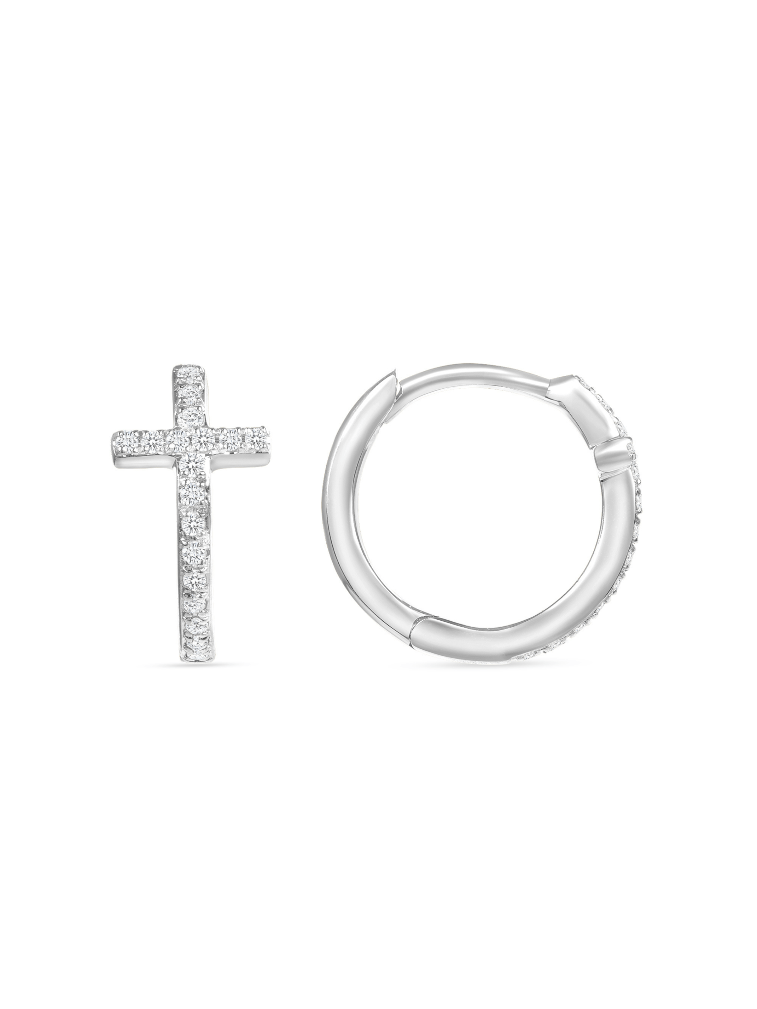Diamond Cross Huggie Earrings 14K - LeMel