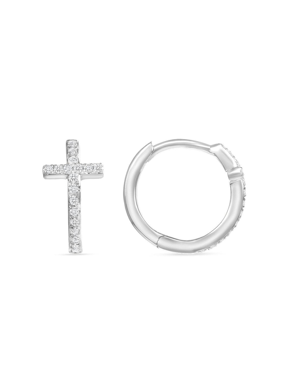 Diamond Cross Huggie Earrings 14K - LeMel