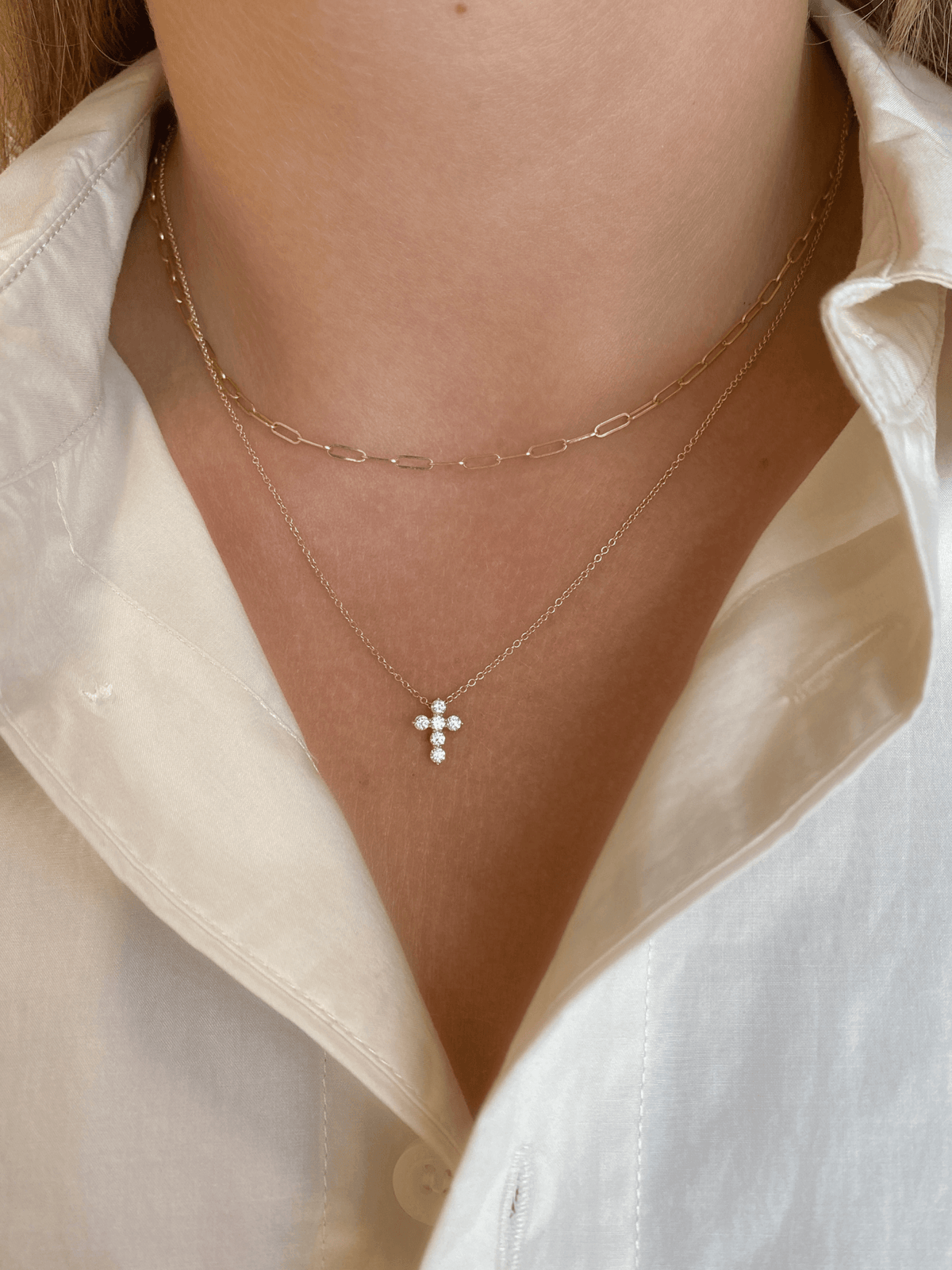 Diamond Cross Necklace 14K - LeMel