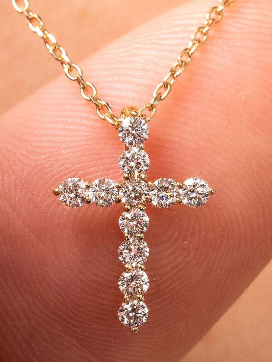 Diamond Cross Necklace - Medium 14K - LeMel