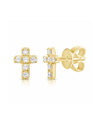 Diamond Cross Stud Earring 14K