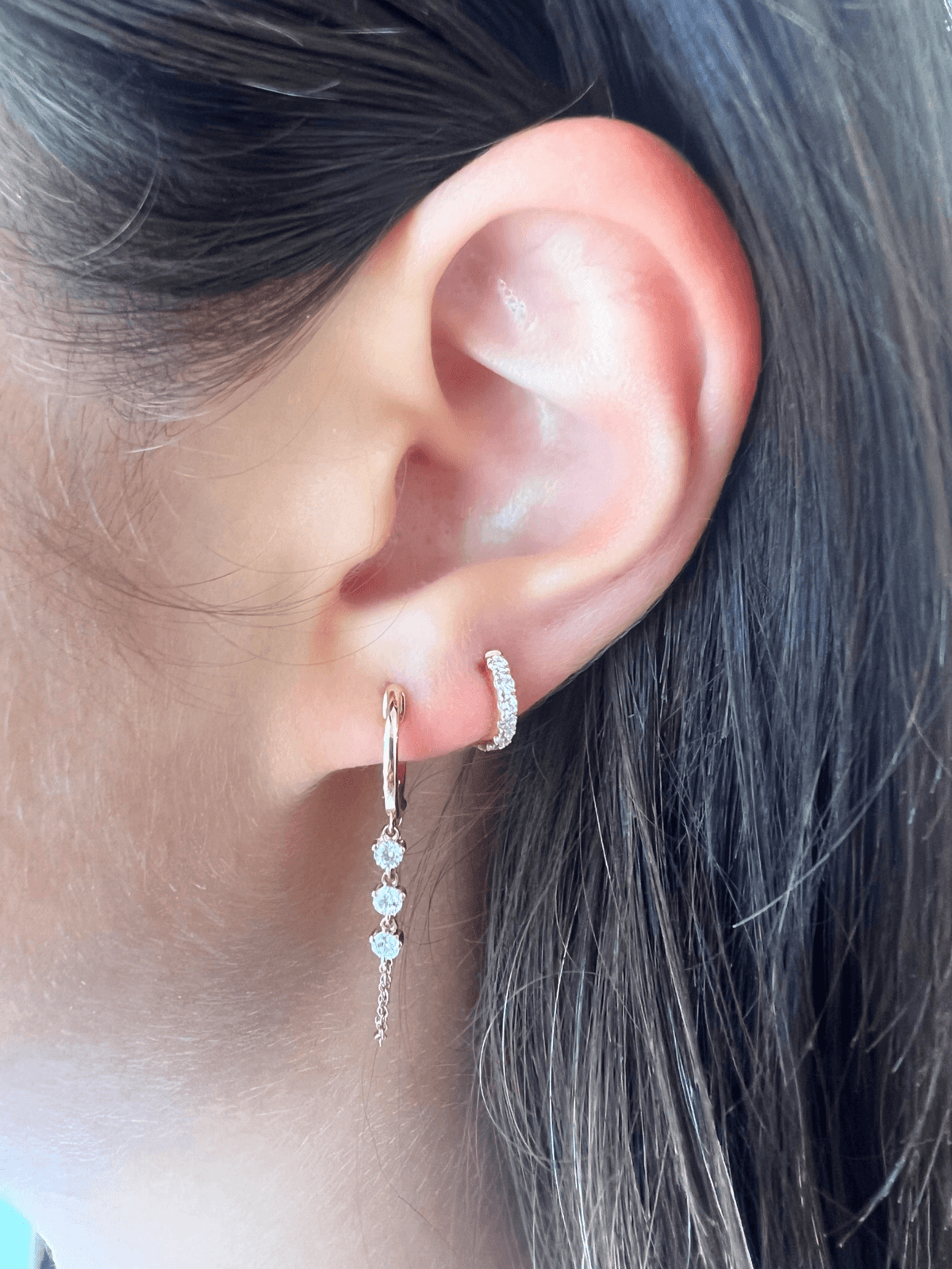 Diamond Dangle Chain Earrings 14K - LeMel