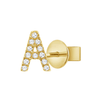 14K gold diamond initial stud earring on a white background