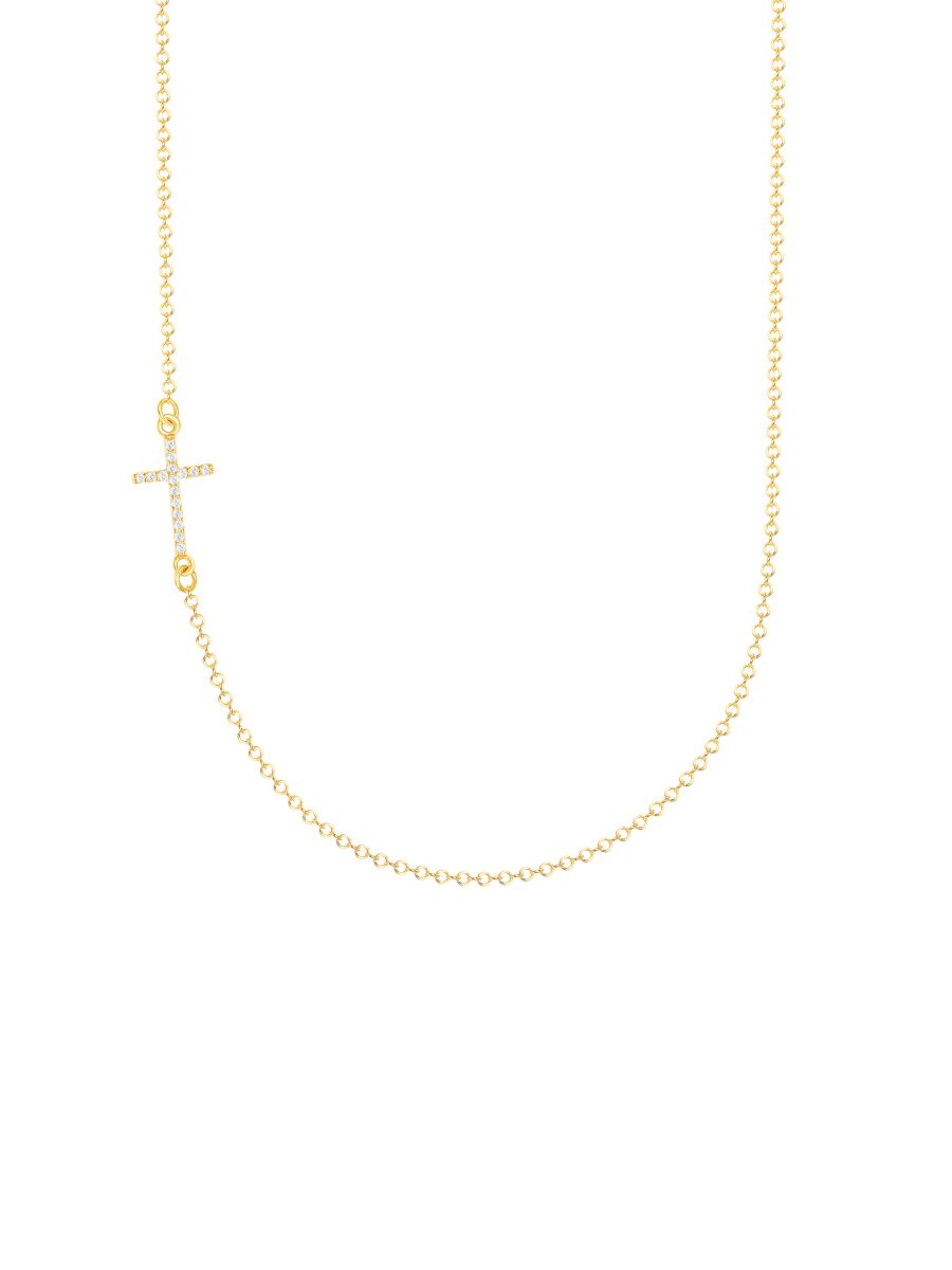 Diamond Sideways Cross Necklace 14K - LeMel