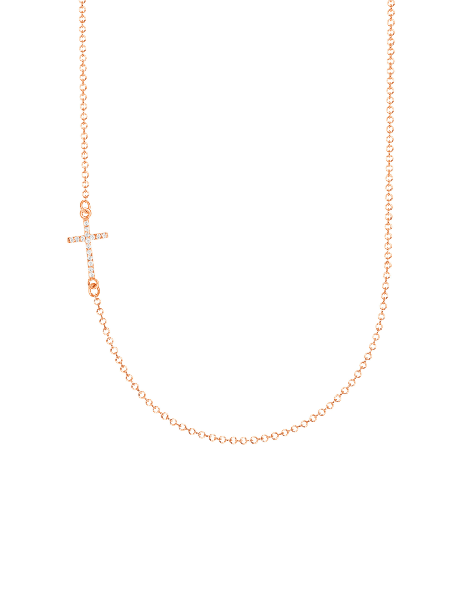 Diamond Sideways Curved Cross Pendant Necklace 14k Rose Gold 2ct - AZ3988