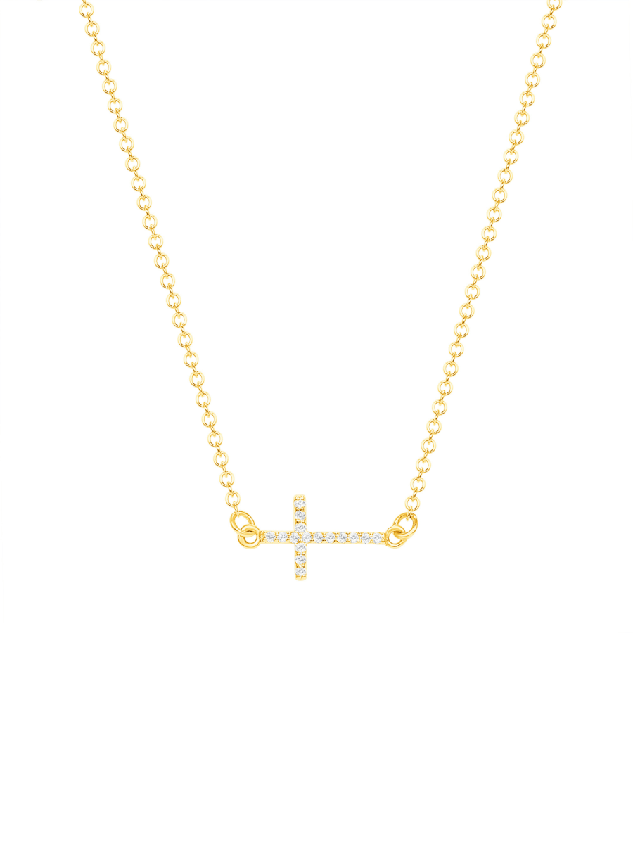 Diamond Sideways Cross Necklace 14K - LeMel