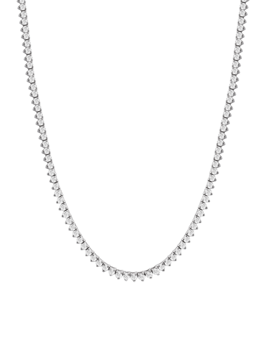 14K white gold diamond tennis necklace on white background