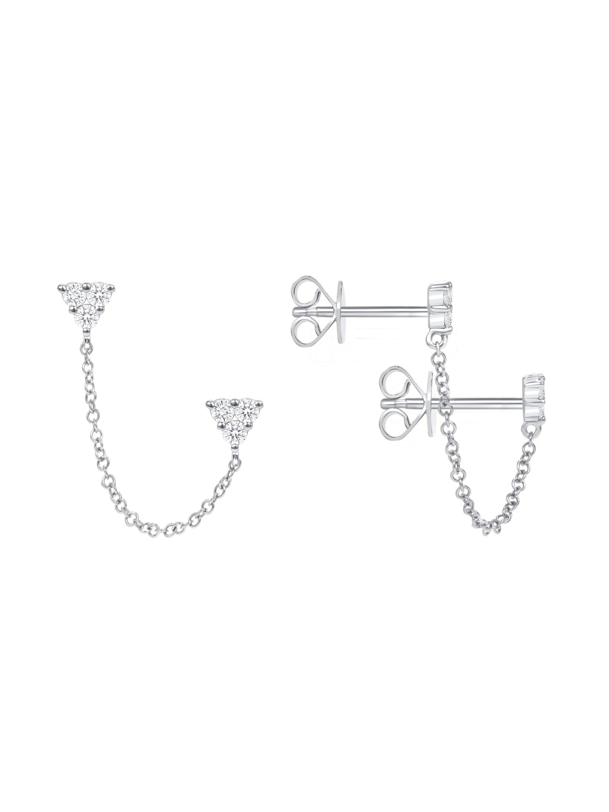Diamond Trio Double Stud Chain Earrings 14k - LeMel