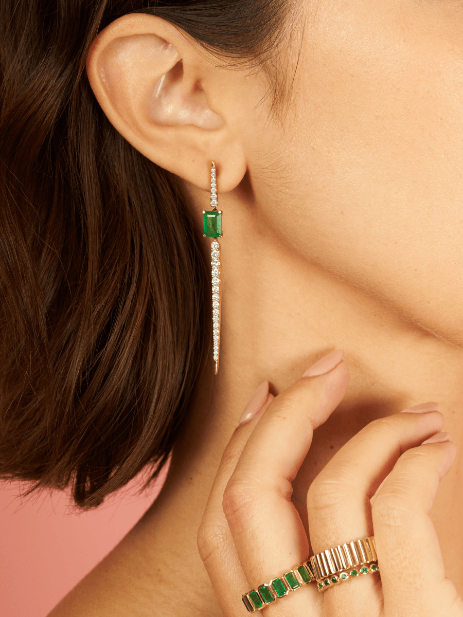 Eliza Emerald and Diamond Dangle Earrings 14K - LeMel