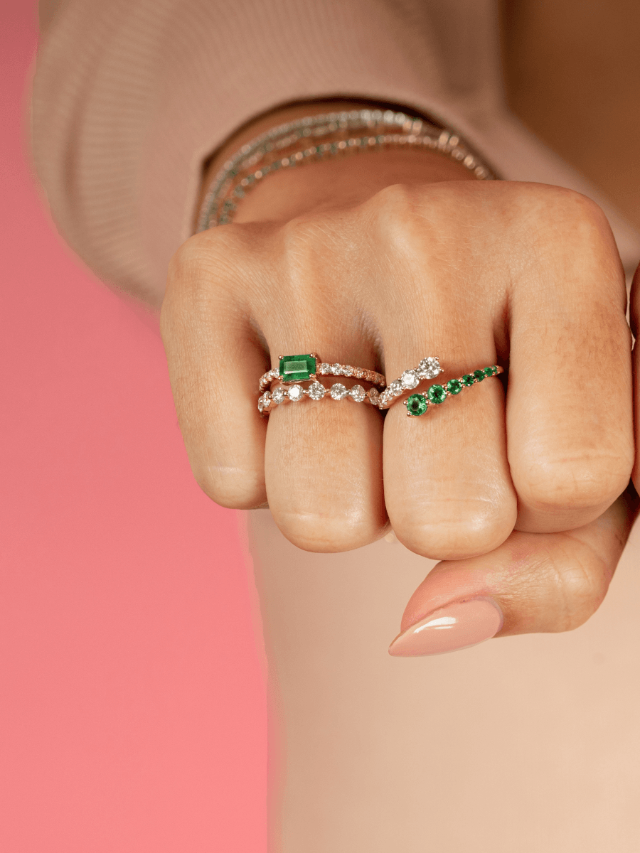 Emerald and Diamond Wrap Ring 14K - LeMel