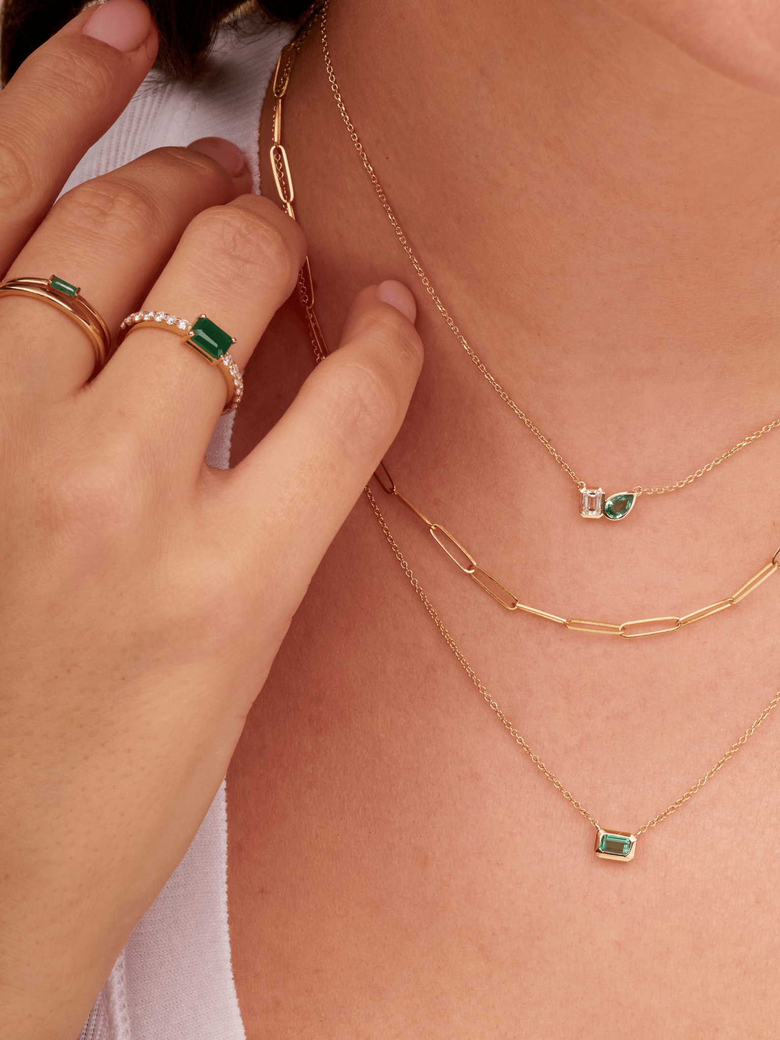 Emerald Baguette Necklace 14K LeMel