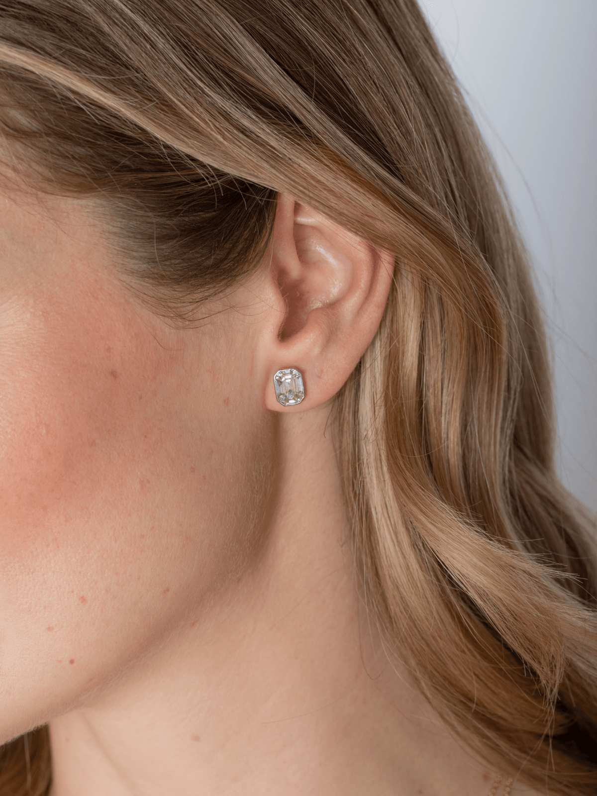 Emerald Cut Illusion Diamond Stud Earrings 14K - LeMel