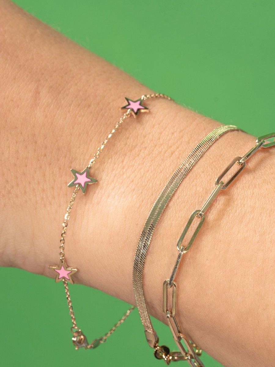 Pink Star Gold Beaded Bracelet 