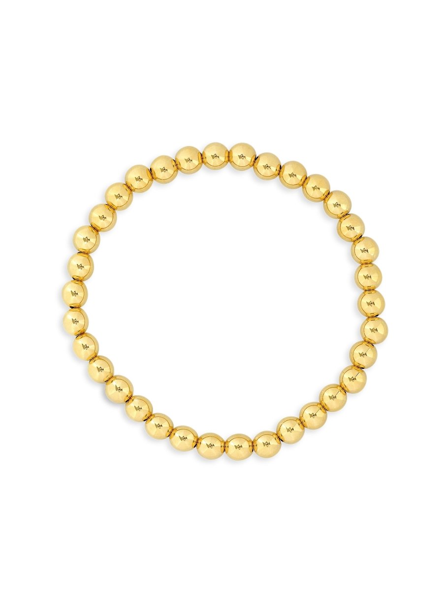 Yellow gold beaded stretch bracelet 5mm on white background