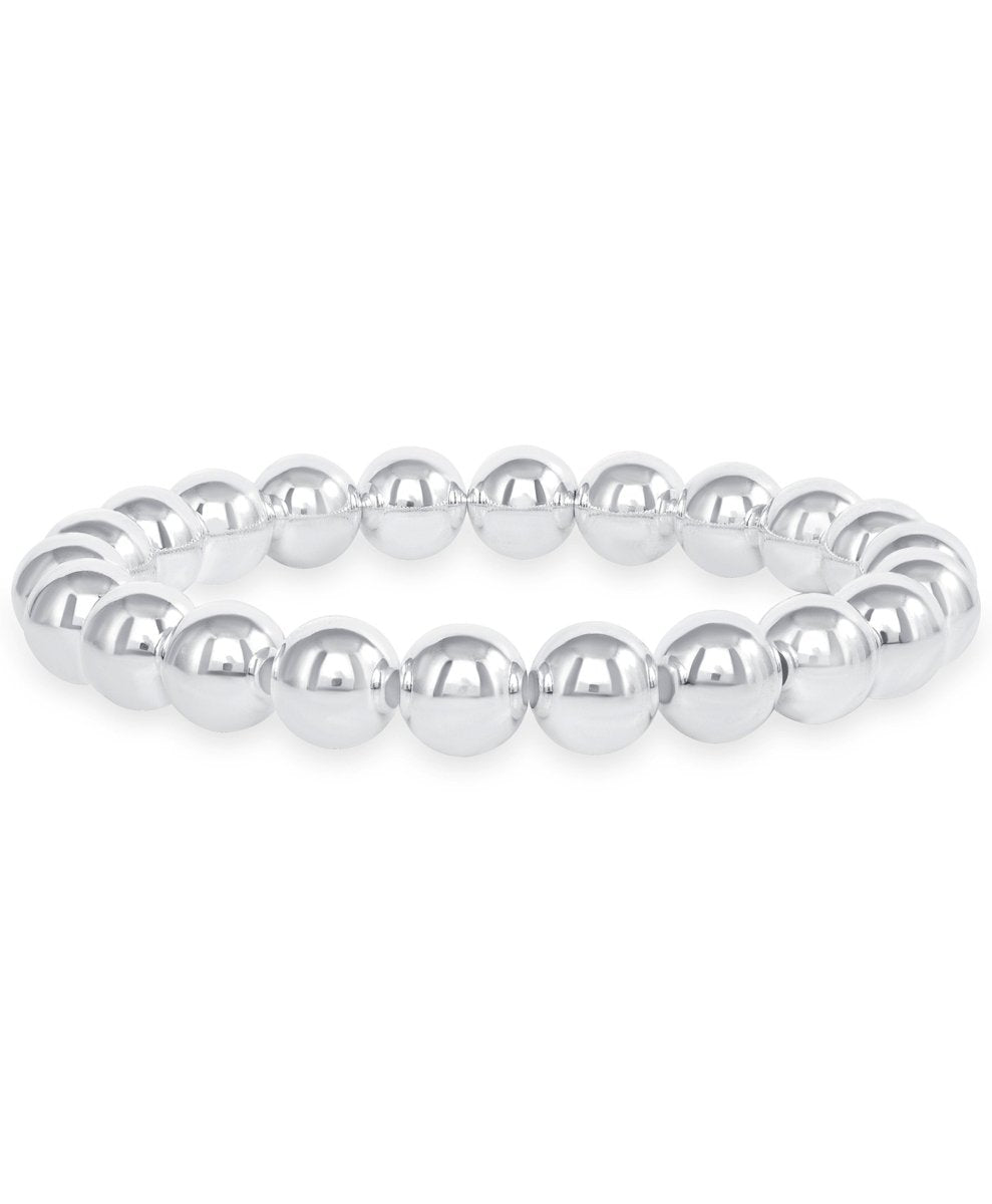 Silver 8mm bead stretch bracelet on white background